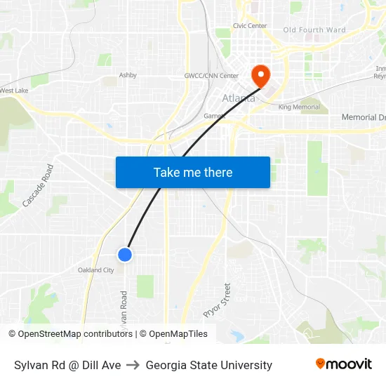 Sylvan Rd @ Dill Ave to Georgia State University map