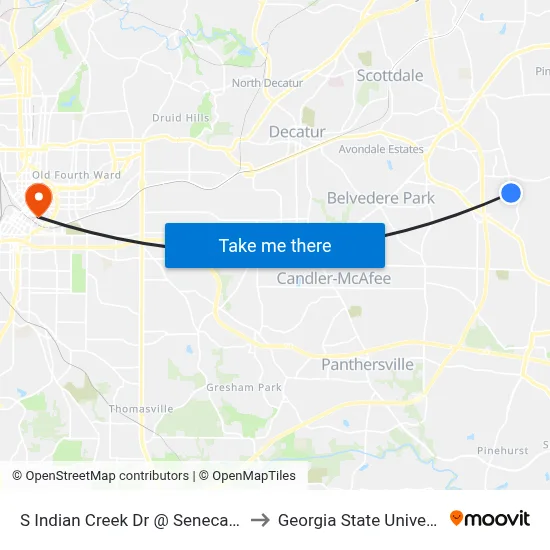 S Indian Creek Dr @ Seneca Way to Georgia State University map
