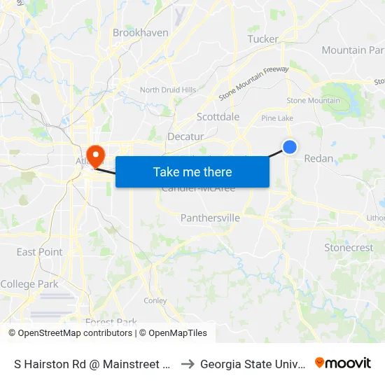 S Hairston Rd @ Mainstreet Park Dr to Georgia State University map