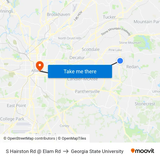 S Hairston Rd @ Elam Rd to Georgia State University map