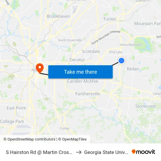 S Hairston Rd @ Martin Crossing Rd to Georgia State University map