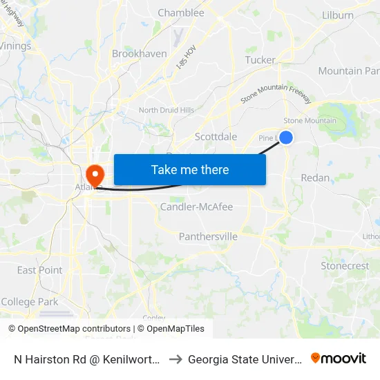 N Hairston Rd @ Kenilworth Dr to Georgia State University map
