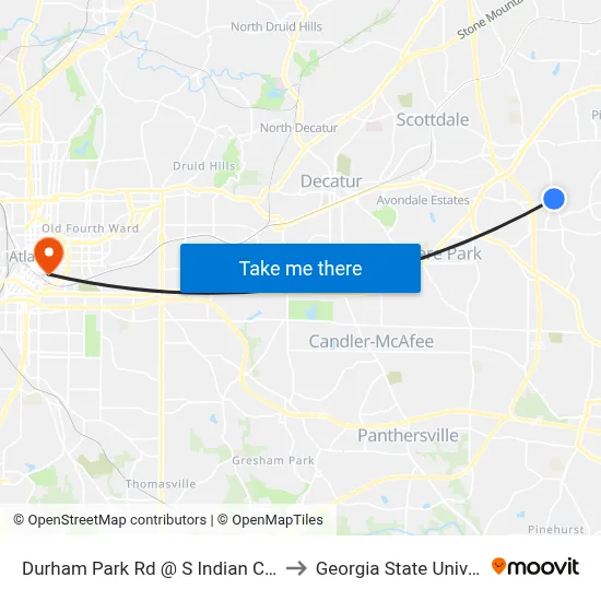 Durham Park Rd @ S Indian Creek Dr to Georgia State University map