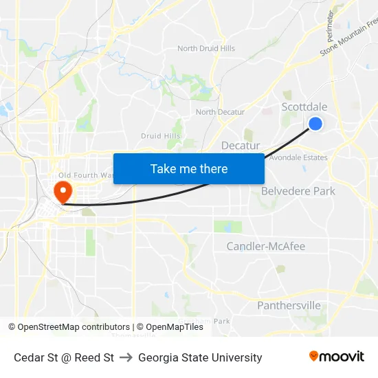 Cedar St @ Reed St to Georgia State University map