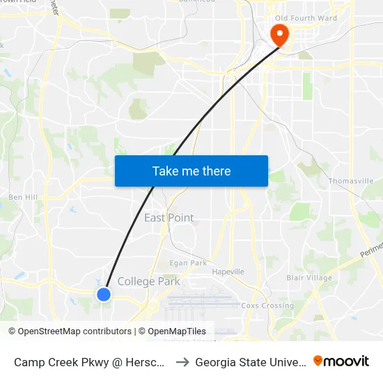 Camp Creek Pkwy @ Herschel Rd to Georgia State University map