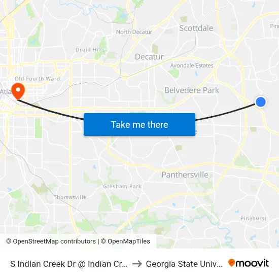 S Indian Creek Dr @ Indian Creek Cir to Georgia State University map