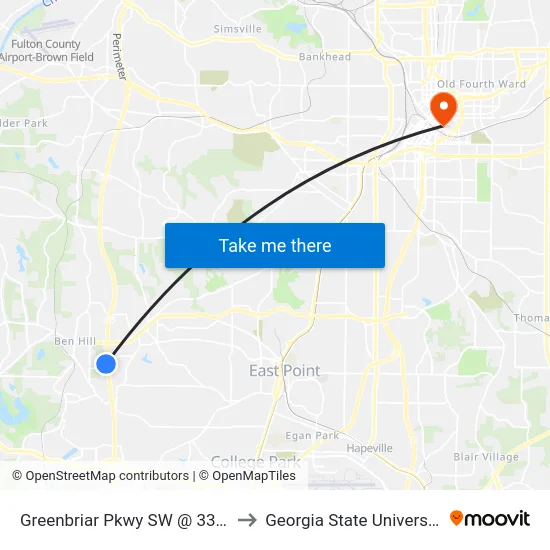Greenbriar Pkwy SW @ 3381 to Georgia State University map