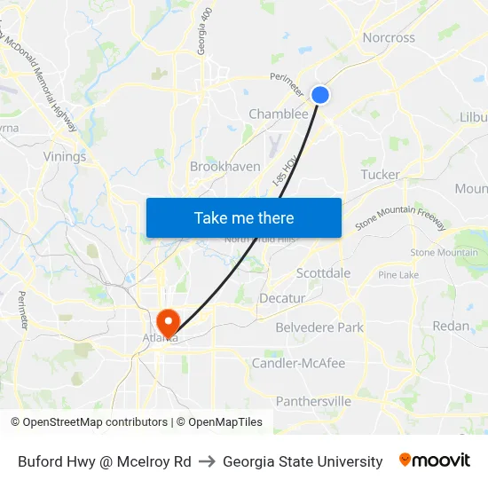 Buford Hwy @ Mcelroy Rd to Georgia State University map