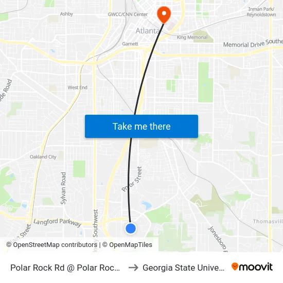 Polar Rock Rd @ Polar Rock Ave to Georgia State University map