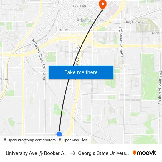 University Ave @ Booker Ave to Georgia State University map