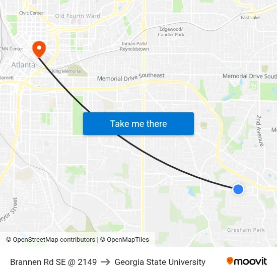 Brannen Rd SE @ 2149 to Georgia State University map