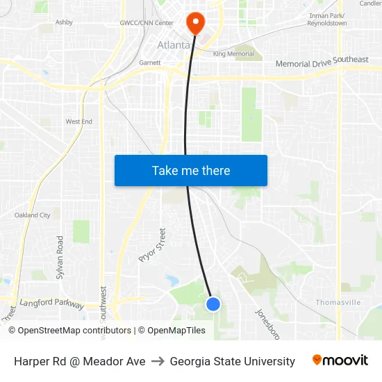 Harper Rd @ Meador Ave to Georgia State University map