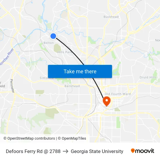 Defoors Ferry Rd @ 2788 to Georgia State University map