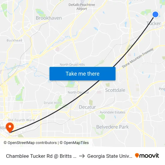 Chamblee Tucker Rd @ Britts Gate Ln to Georgia State University map