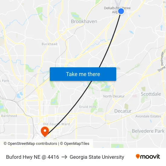 Buford Hwy NE @ 4416 to Georgia State University map