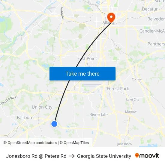 Jonesboro Rd @ Peters Rd to Georgia State University map