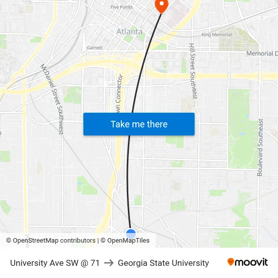 University Ave SW @ 71 to Georgia State University map