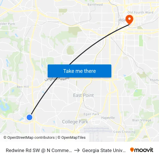 Redwine Rd SW @ N Commerce Dr to Georgia State University map