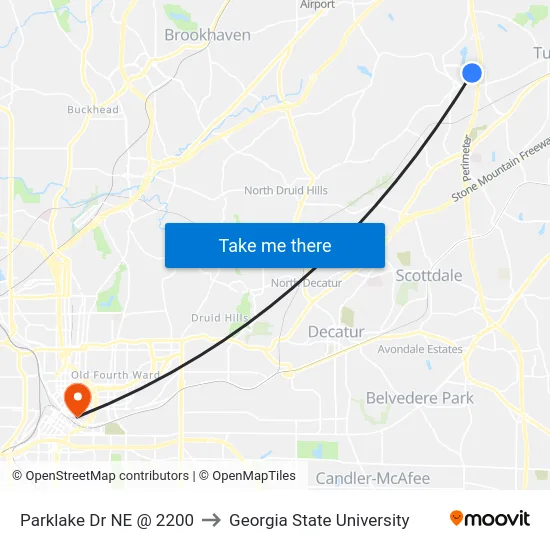 Parklake Dr NE @ 2200 to Georgia State University map