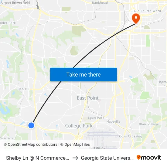 Shelby Ln @ N Commerce Dr to Georgia State University map