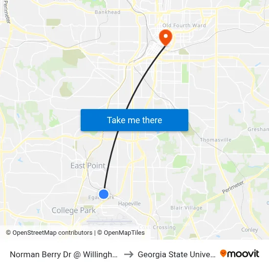 Norman Berry Dr @ Willingham Dr to Georgia State University map