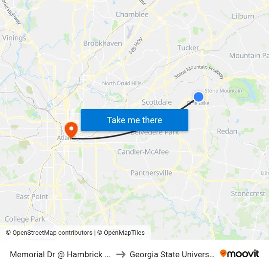 Memorial Dr @ Hambrick Rd to Georgia State University map