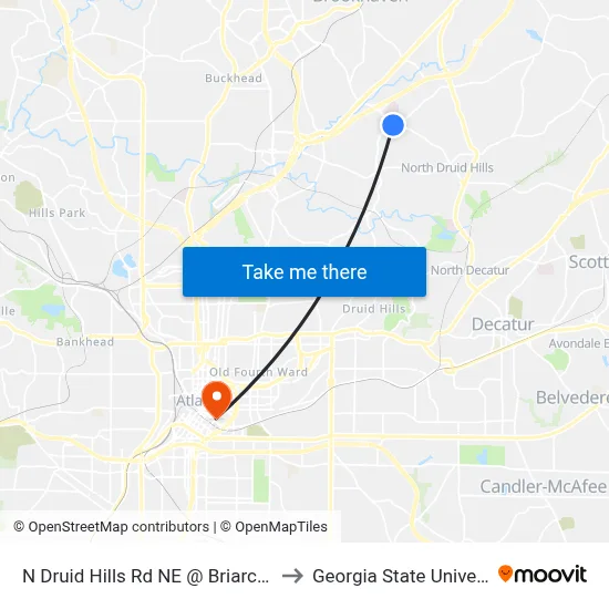 N Druid Hills Rd NE @ Briarcliff Rd to Georgia State University map