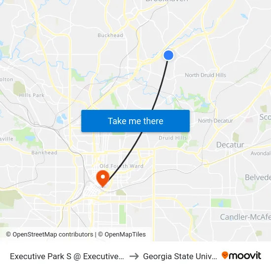 Executive Park S @ Executive Park Dr to Georgia State University map