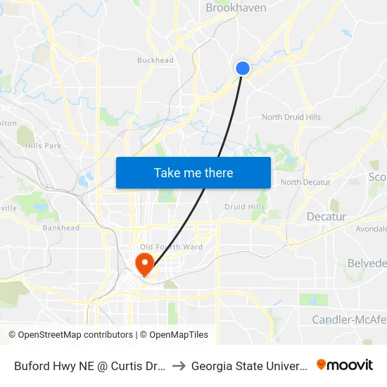 Buford Hwy NE @ Curtis Dr NE to Georgia State University map