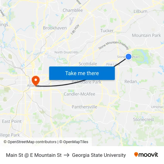 Main St @ E Mountain St to Georgia State University map