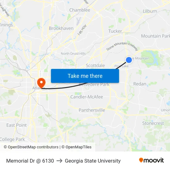 Memorial Dr @ 6130 to Georgia State University map