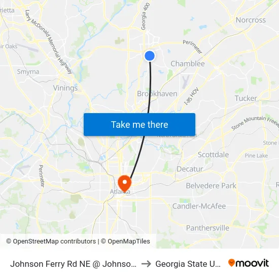 Johnson Ferry Rd NE @ Johnson Ferry Pkwy to Georgia State University map