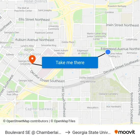 Boulevard SE @ Chamberlain St SE to Georgia State University map