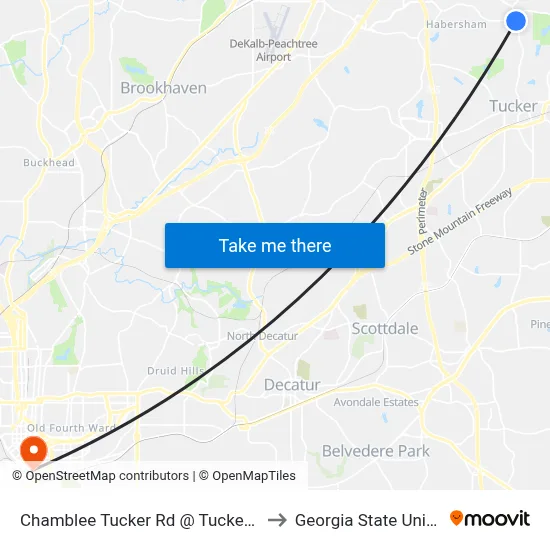 Chamblee Tucker Rd @ Tucker Norcros to Georgia State University map