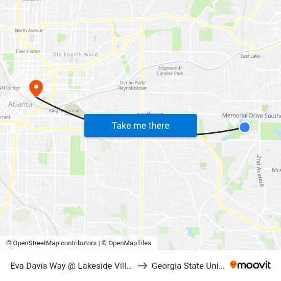 Eva Davis Way @ Lakeside Village Dr SE to Georgia State University map