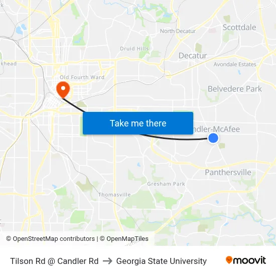 Tilson Rd @ Candler Rd to Georgia State University map