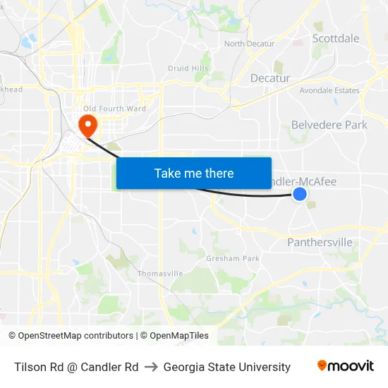 Tilson Rd @ Candler Rd to Georgia State University map