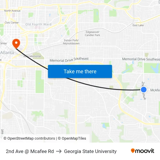 2nd Ave @ Mcafee Rd to Georgia State University map