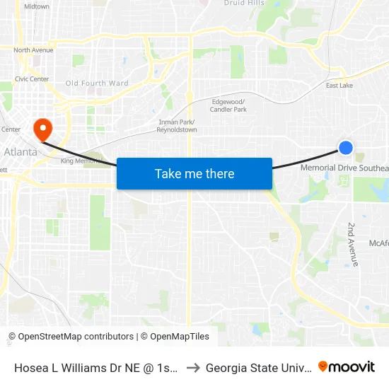 Hosea L Williams Dr NE @ 1st Ave SE to Georgia State University map