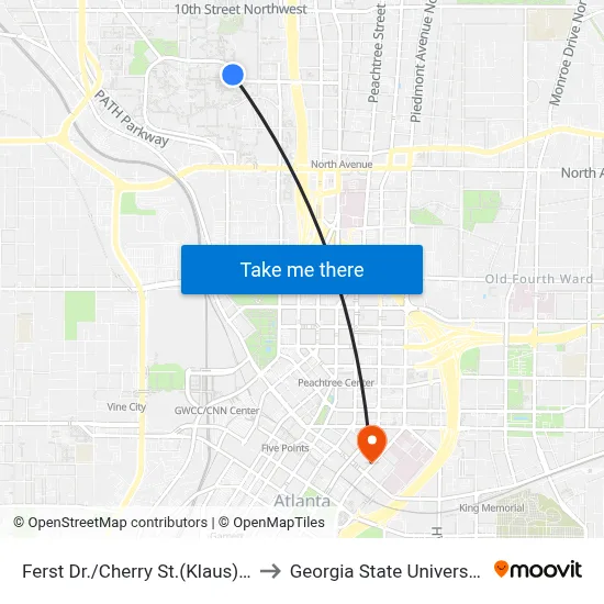Ferst Dr./Cherry St.(Klaus) S to Georgia State University map