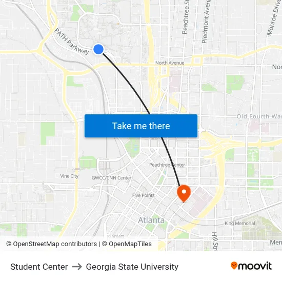 Student Center to Georgia State University map