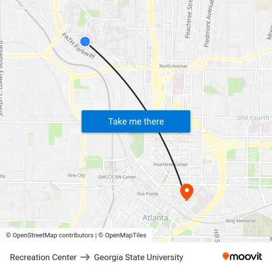 Recreation Center to Georgia State University map
