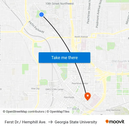 Ferst Dr./ Hemphill Ave. to Georgia State University map