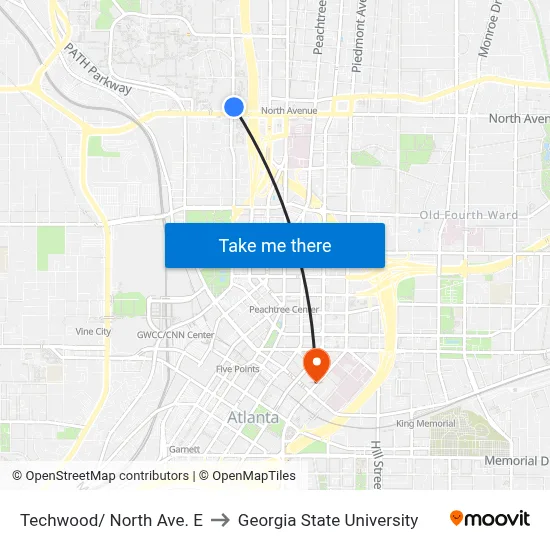 Techwood/ North Ave. E to Georgia State University map