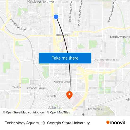 Technology Square to Georgia State University map