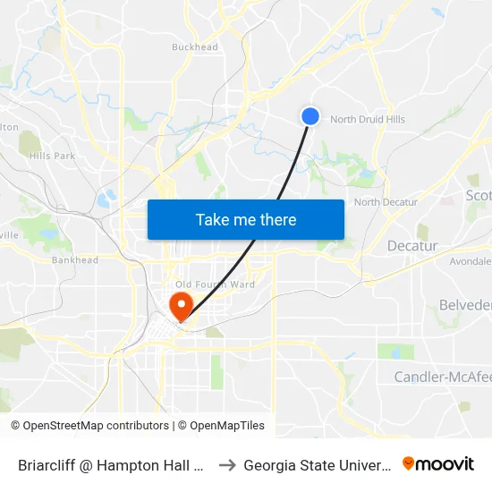 Briarcliff @ Hampton Hall Apts to Georgia State University map