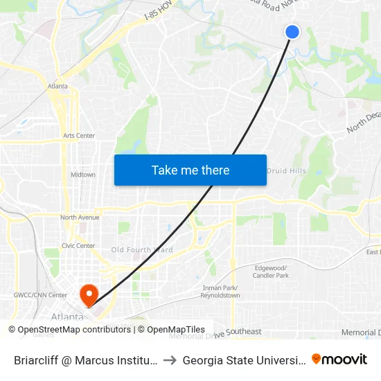 Briarcliff @ Marcus Institute to Georgia State University map