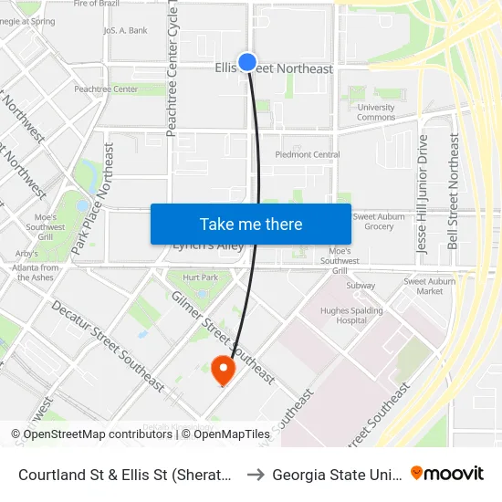 Courtland St & Ellis St (Sheraton Atlanta) to Georgia State University map