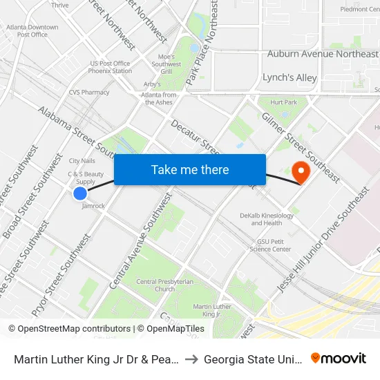 Martin Luther King Jr Dr & Peachtree St to Georgia State University map