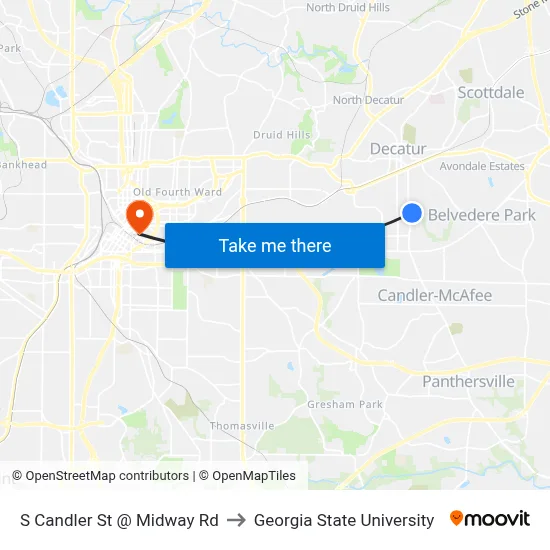 S Candler St @ Midway Rd to Georgia State University map